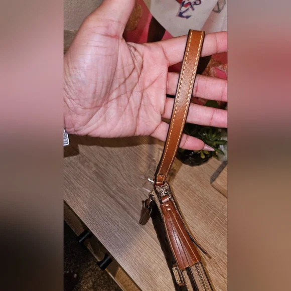 Dooney & Bourke Ostrich Dark Brown Wristlet with Gold Accents - Picture 5 of 8